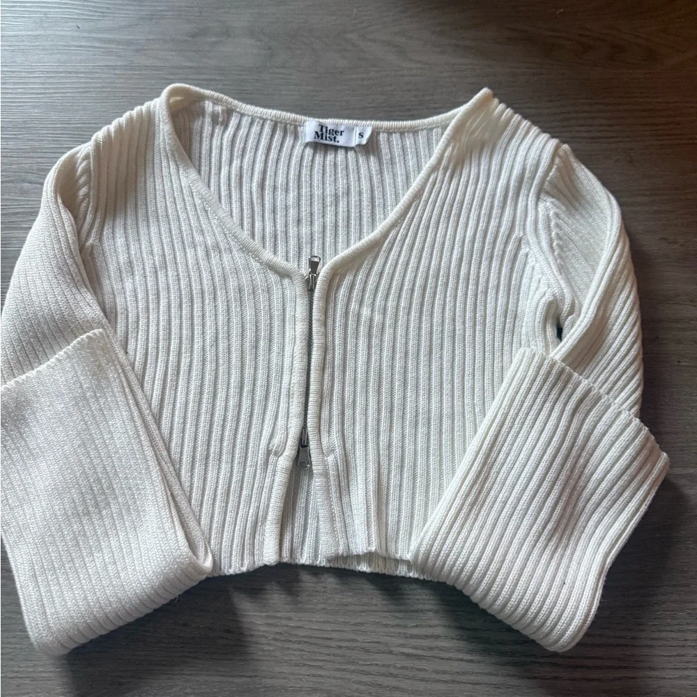 Tiger Mist Cream Ribbed Zip-Up Cardigan - Picture 3 of 3